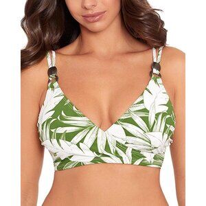 Skinnydippers by Miraclesuit Bikini Top Underwire V Neck Palm Print Green L